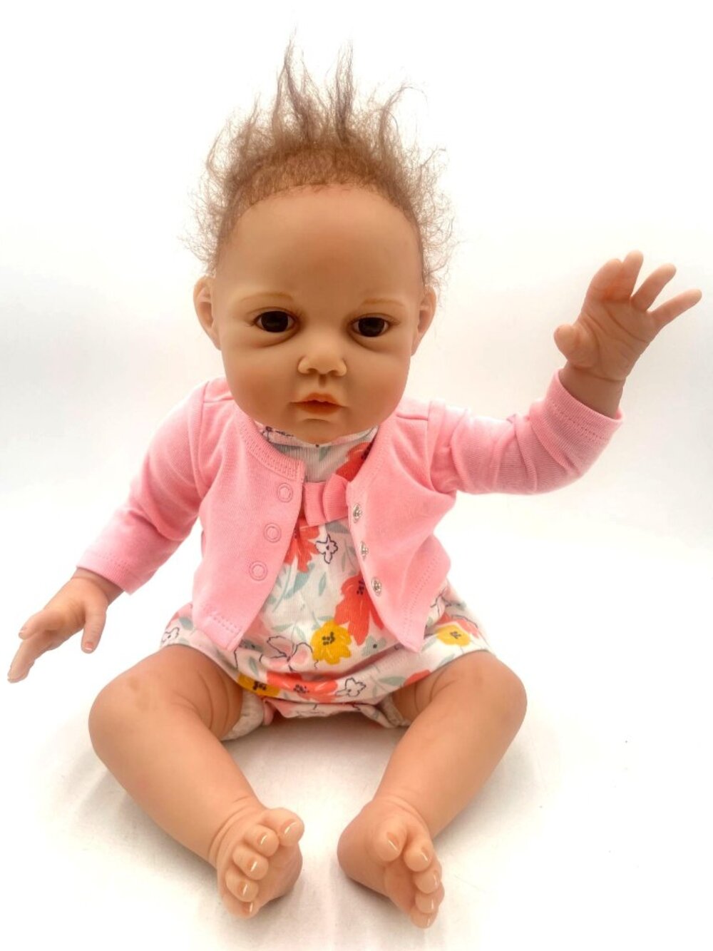Reborn Baby Doll Pink Cardigan Floral Outfit Detailed Features 21" Life-like